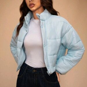 Women Solid Color Zipper Front Short Casual Padded Coat,Winter